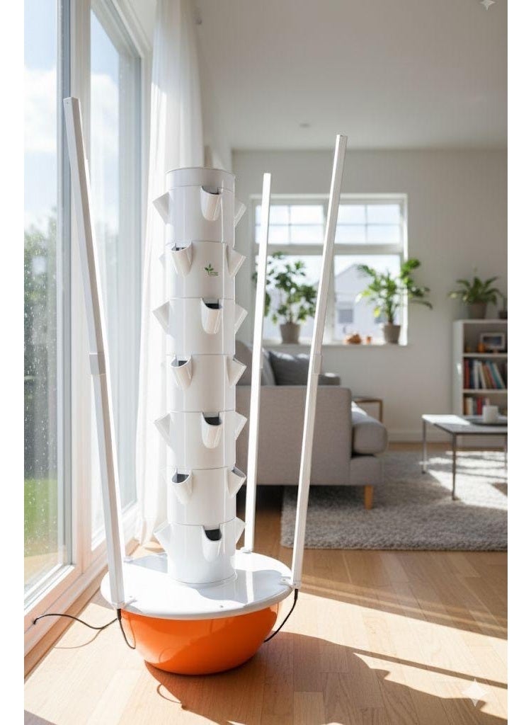 برج نظام زراعة مائية مع ضوء ليد قابل للطي، 28 كبسولة عمودية، برج زراعة مائية بتدوير تلقائي للمياه، برج زراعة مائية للحدائق للأعشاب والفواكه والخضروات (7 طبقات) - Image 2